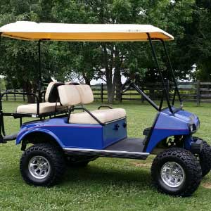 custom golf cart blue with raised supension